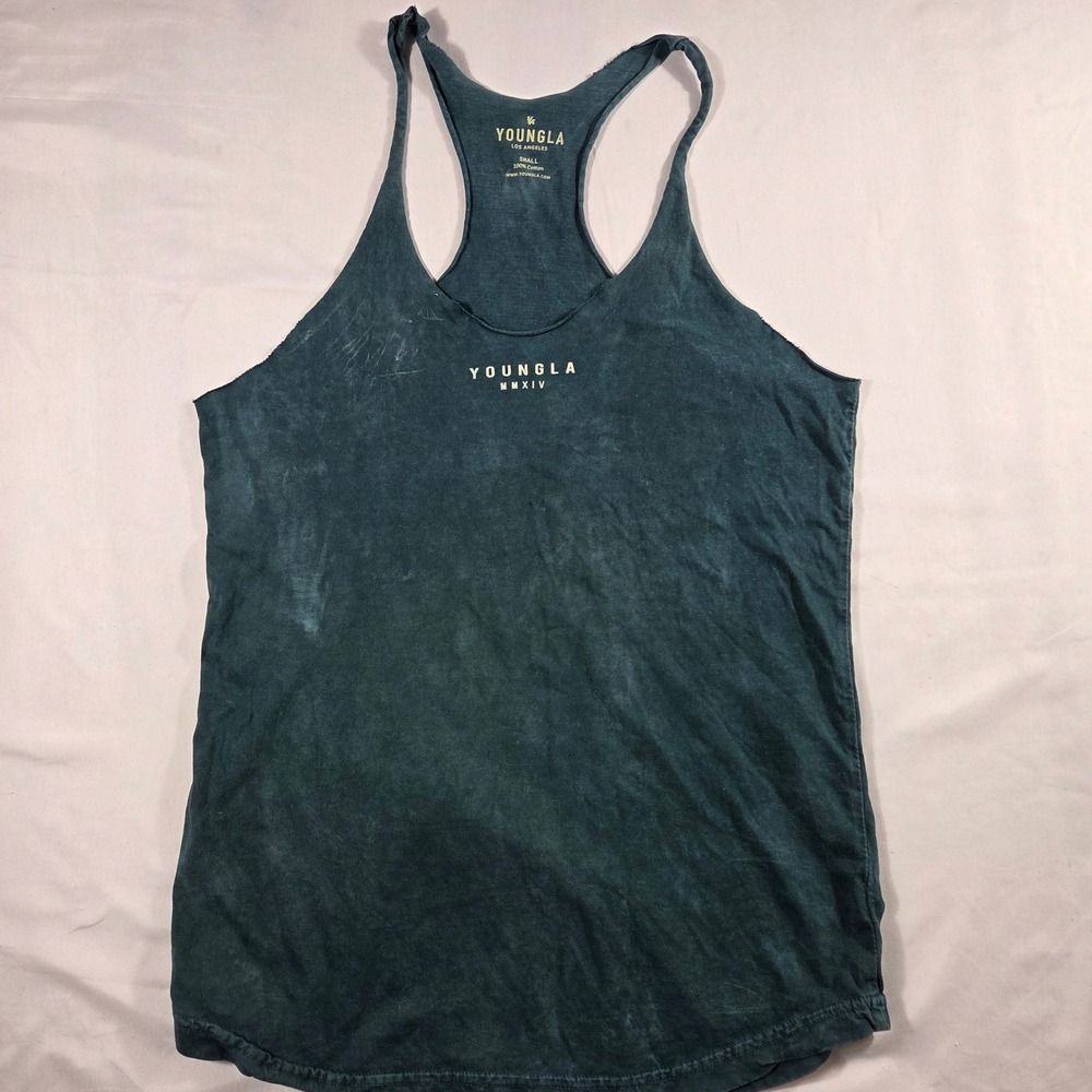 YoungLA MMXIV Mens Stringer Tank Top Small Teal Green Mineral Wash Cotton Gym